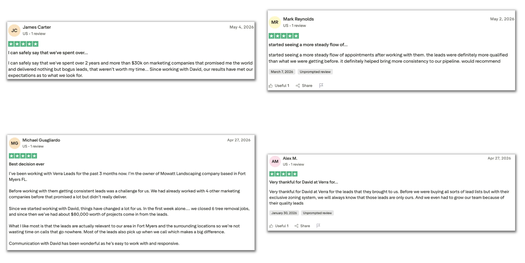 Trustpilot reviews from tree removal business owners